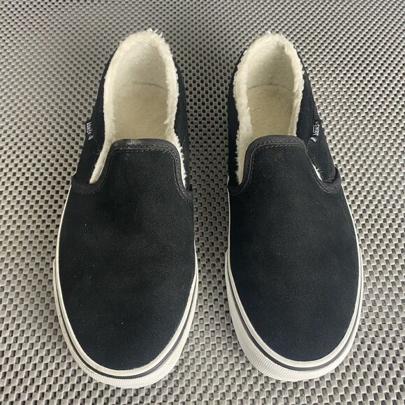 Vans Asher Slip On Shoes Womens Size 7 Black Suede Sherpa Lined Casual - Picture 5 of 14